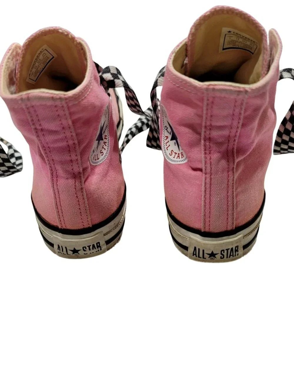 Converse Kids All Star High Top Sneakers Pink Checkered Laces Size 2